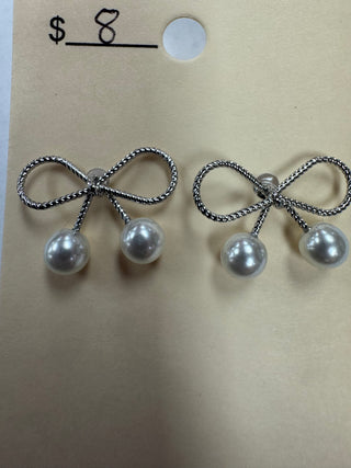 Silver Bow Shaped Stud Earrings