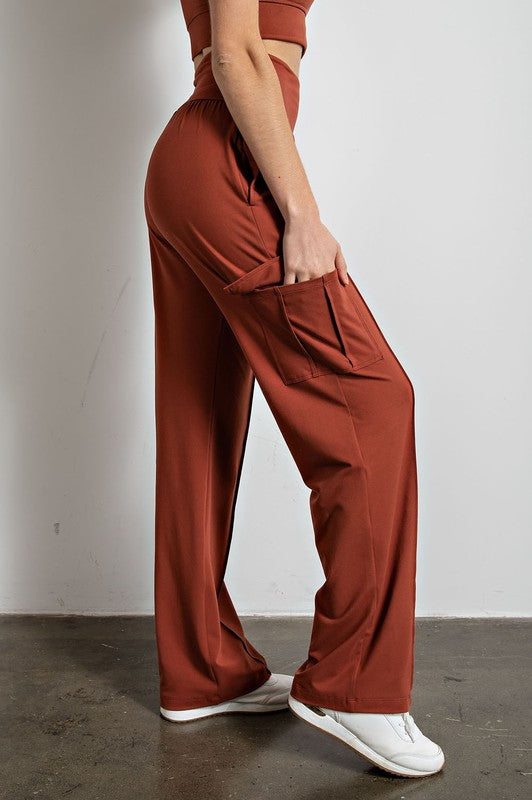 2371- Dark Terracotta Butter Soft Straight Leg Cargo Pants