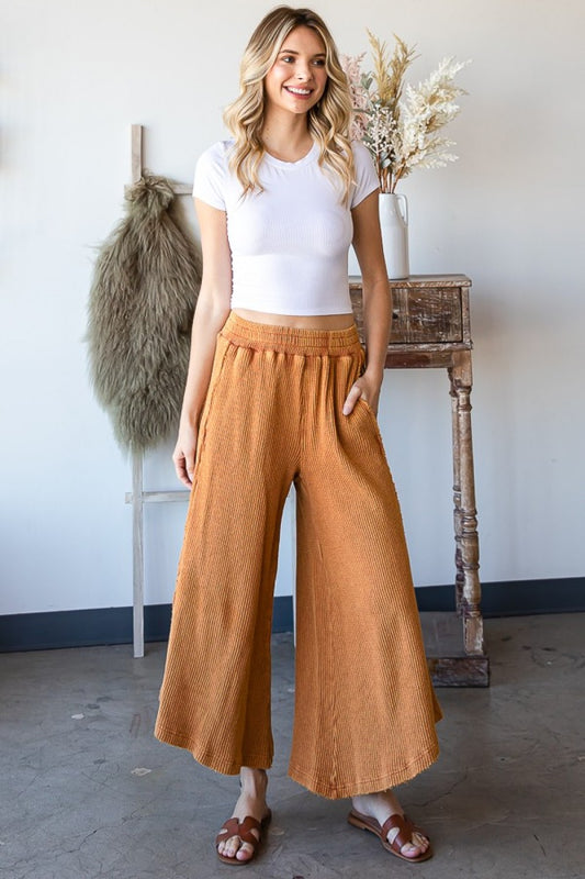 444- Pumpkin Washed Waffle Wide Leg Pants *OLI & HALI*