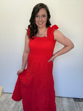 Red Smocked Chest Maxi Dress by Simply Southern