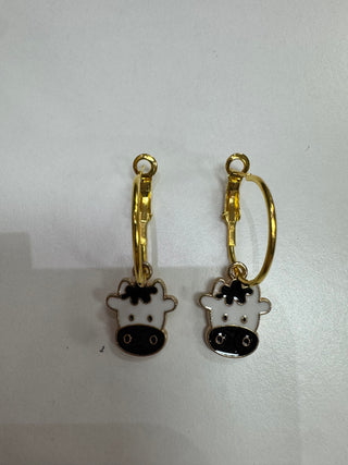 Black, White Cow Hoop Earrings