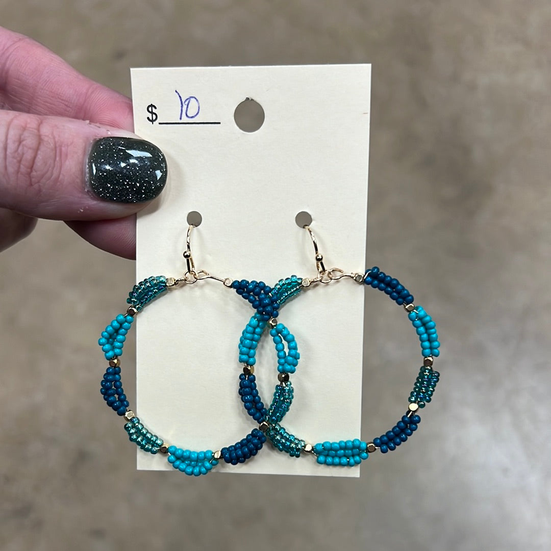 20480- Blue Mix Beaded Hoop Earrings