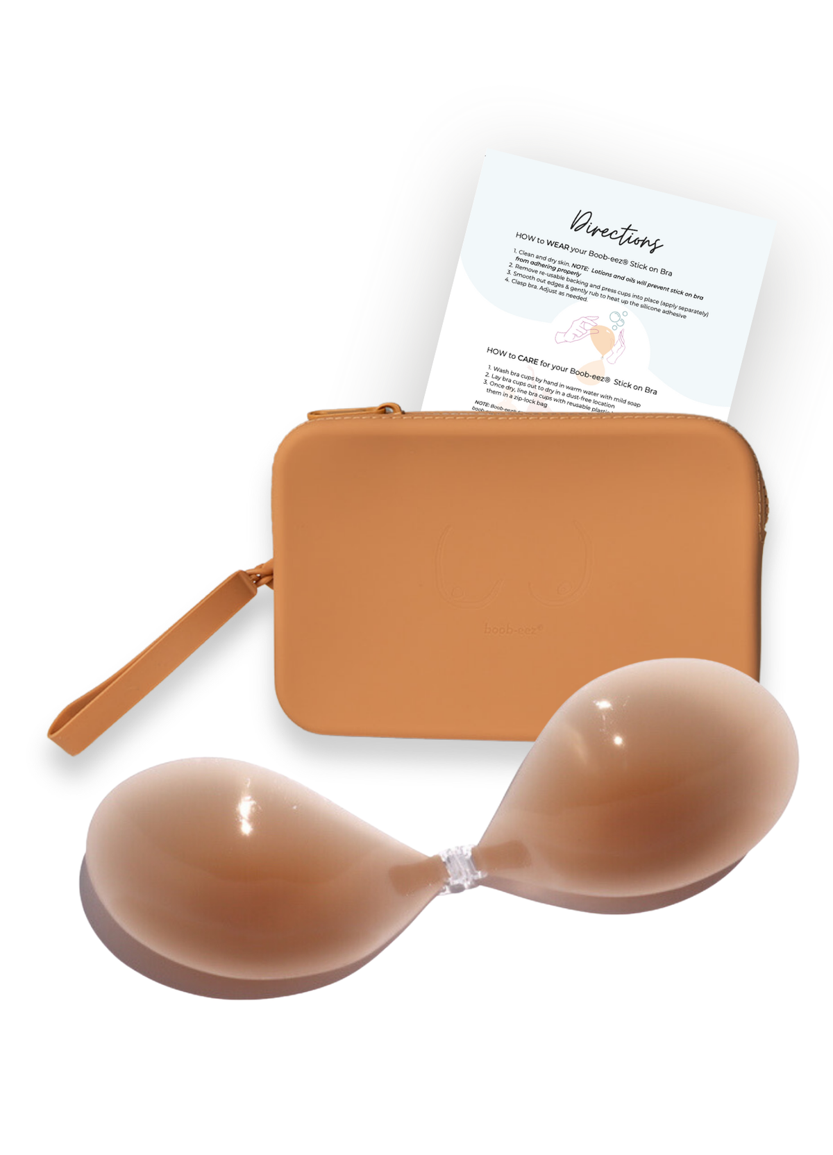 D CUP X1 Adhesive Stick-on Bra + x1 Silicone Travel Case: Dark Nude / D / Light Tint