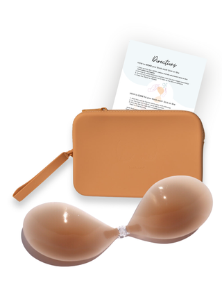 B CUP X1 Adhesive Stick-on Bra + x1 Silicone Travel Case: Dark Nude / B / Light Tint