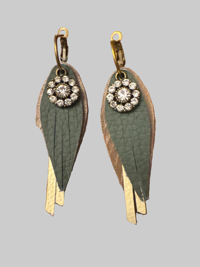 Brown, Cream, Green Layered Earrings