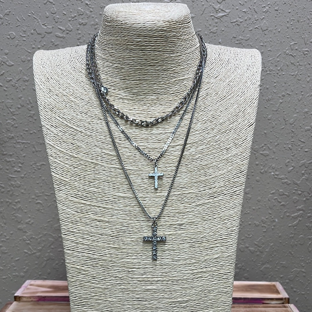 718- Cross Layer Silver Necklace