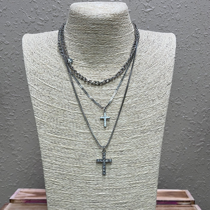 718- Cross Layer Silver Necklace