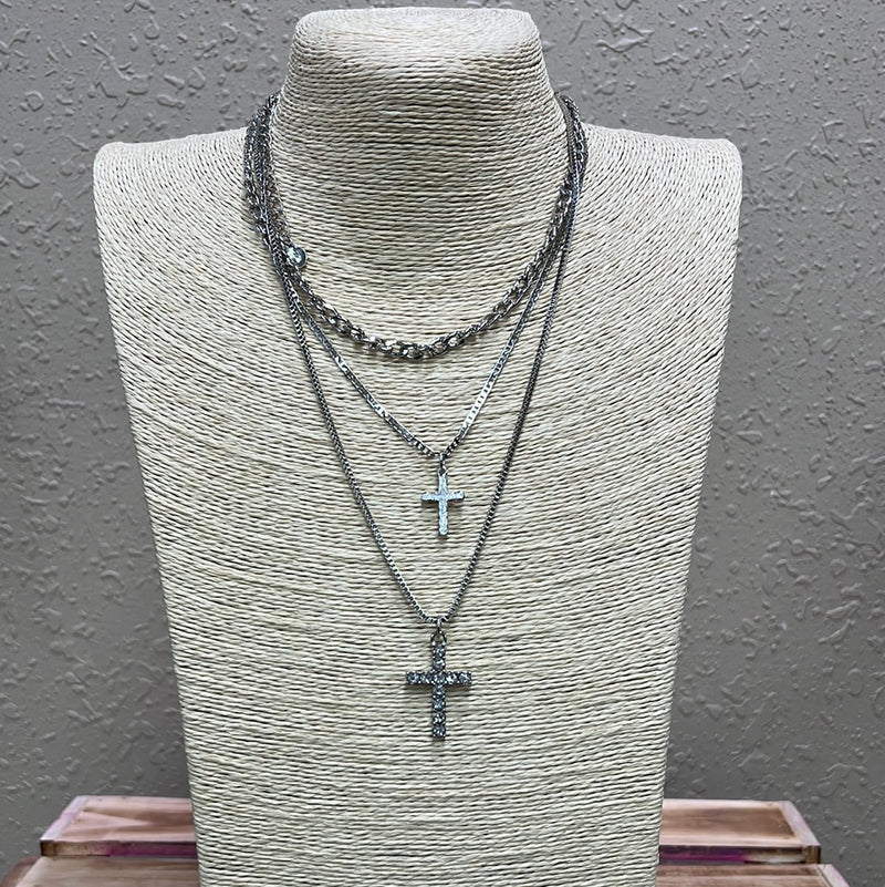 718- Cross Layer Silver Necklace