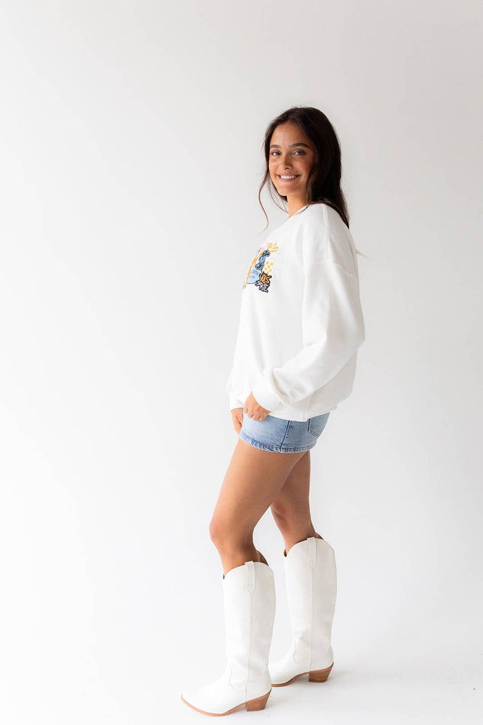 White Tennessee Layer Patch Lantern Sleeve Crew *TN COLLECTION*