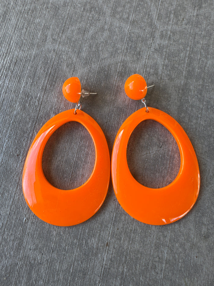 Orange Oblong Post Earrings