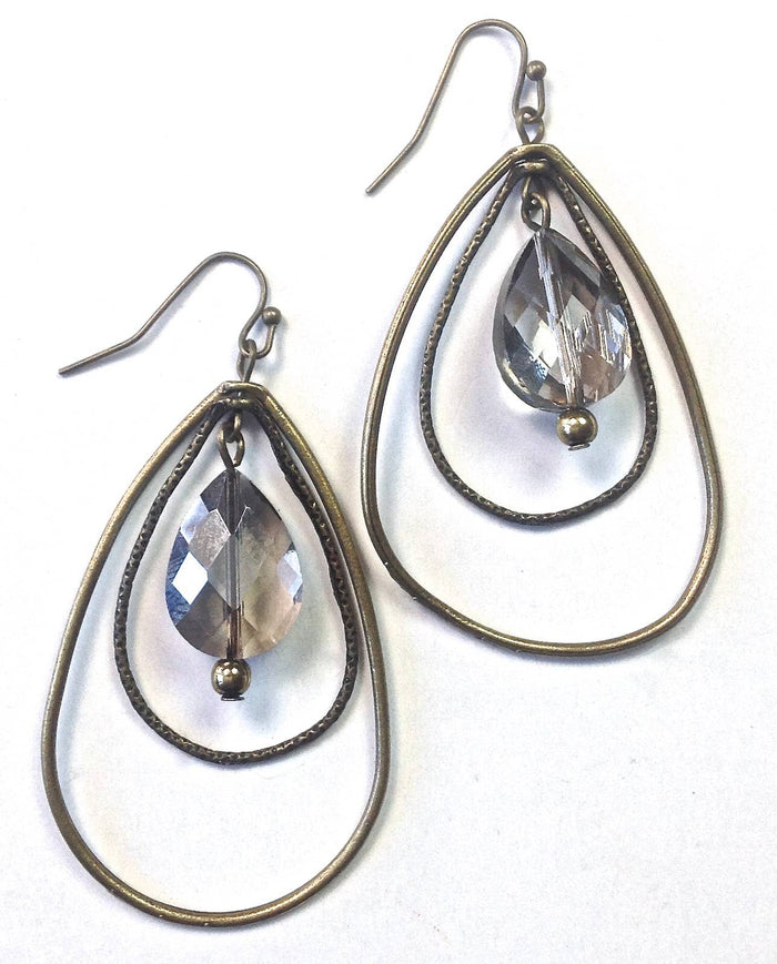 Tear Hoops w/Glass Drop Earrings