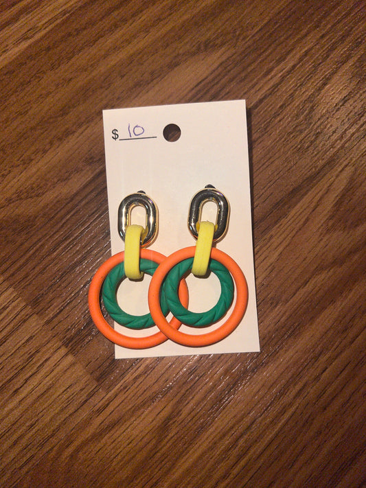 3189- Green/Yellow/Orange Clay Earrings