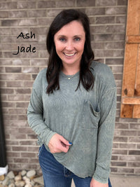 Washed Ribbed Dolman Sleeve Round Neck Top with Pocket by Zenana *MULTIPLE COLORS*
