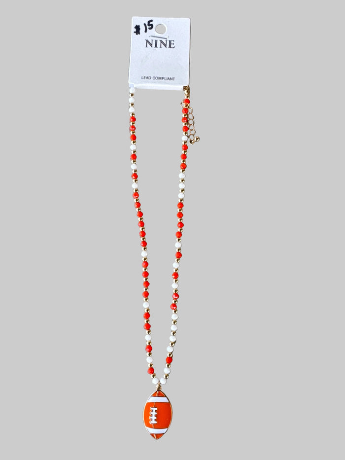 Gold White Orange Football Charm Necklace