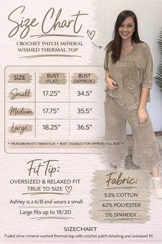Faded Olive Crochet Patch Mineral Washed Thermal Top by Easel