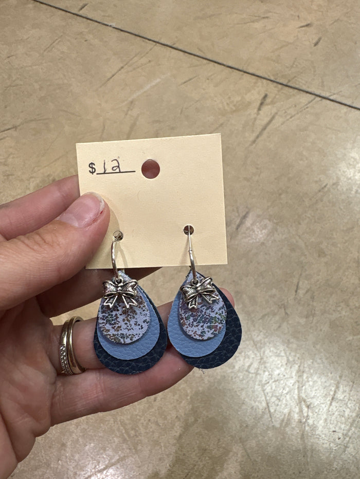Blue Mix Smaller Faux Leather Earrings