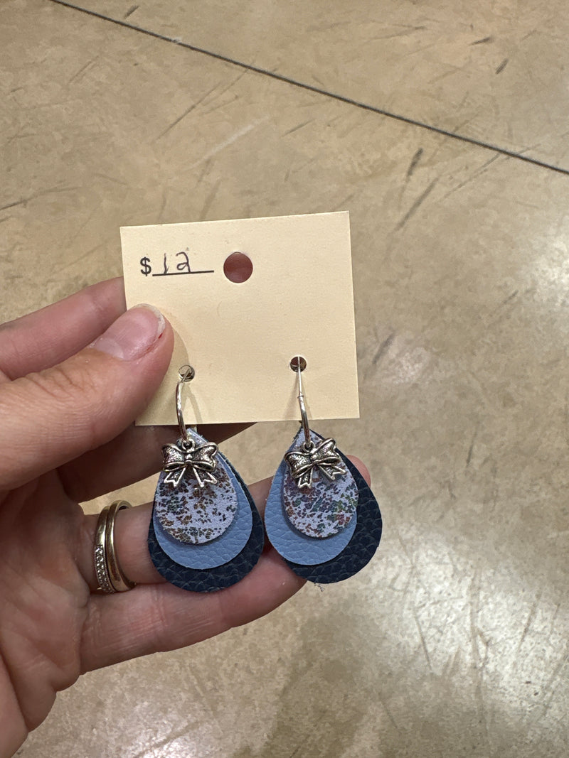 Blue Mix Smaller Faux Leather Earrings