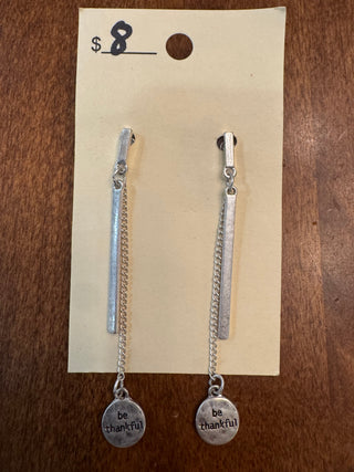 Be Thankful Silver Chain Dangle Earrings