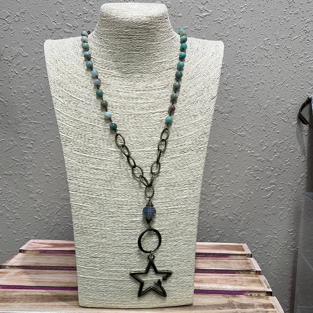 551- Teal & Light Turquoise Necklace w/ Star Pendant