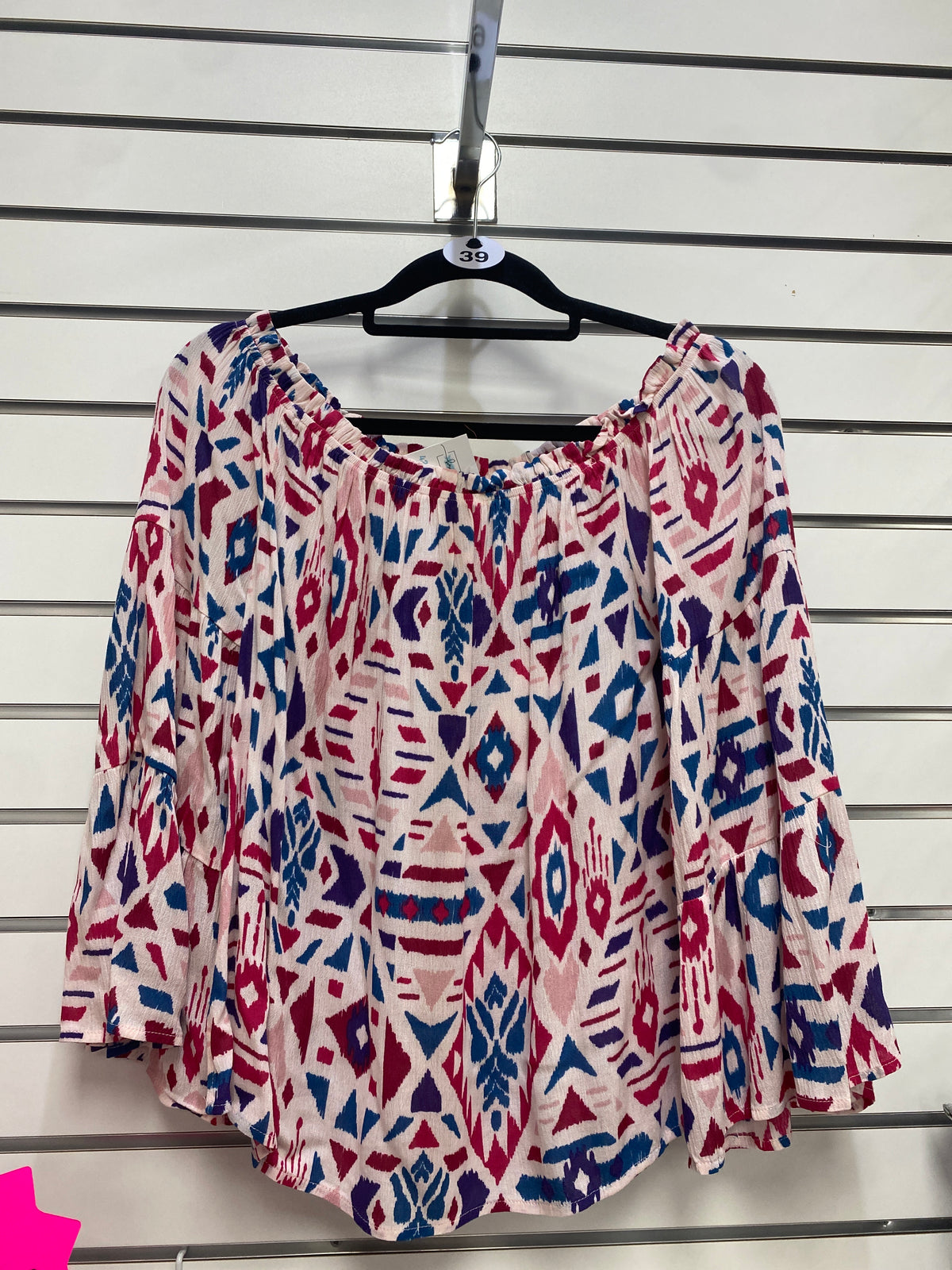 3389- Pink & Blue Mix Mix Pattern Long Sleeve Top