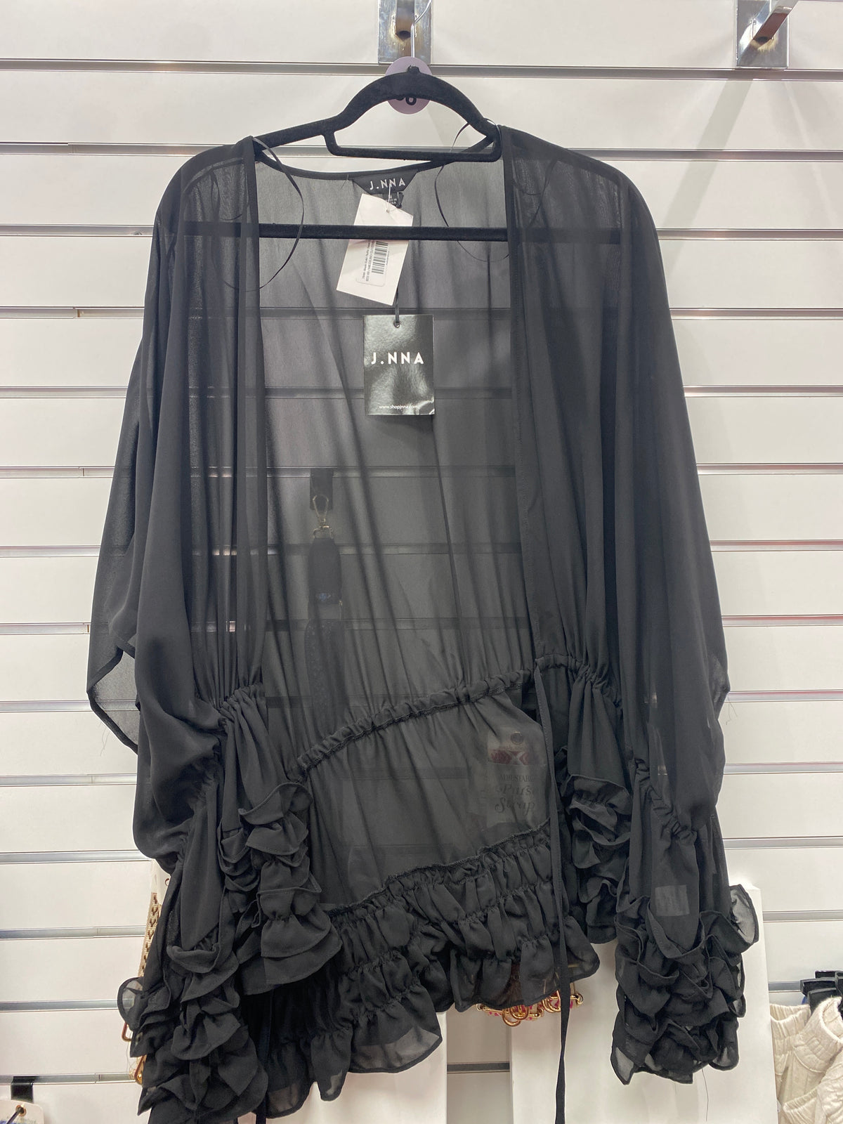 7938- Black Solid Ruffle Base Cardigan