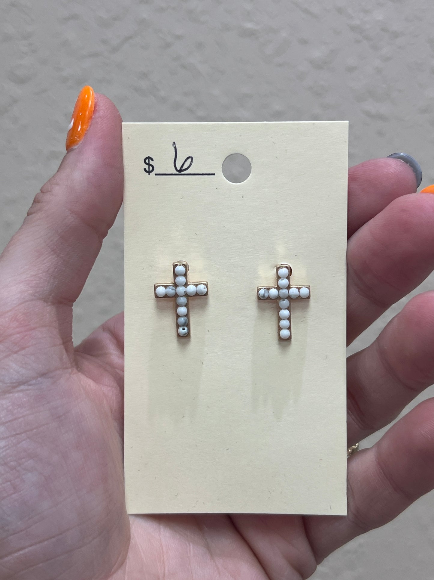 2870- Small Beaded Cross Stud Earrings