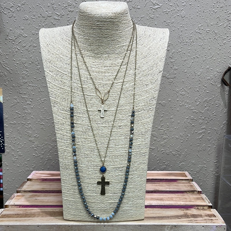 534- Titanium Layer Cross Necklace w/ Gold Chain