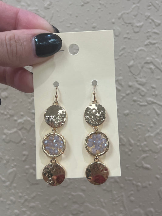 3382- Gold Circle w/ Pink Stone Layer Earrings