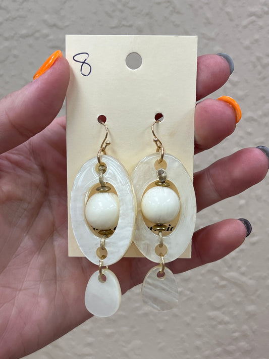 2994- Cream Acrylic Oval Earrings