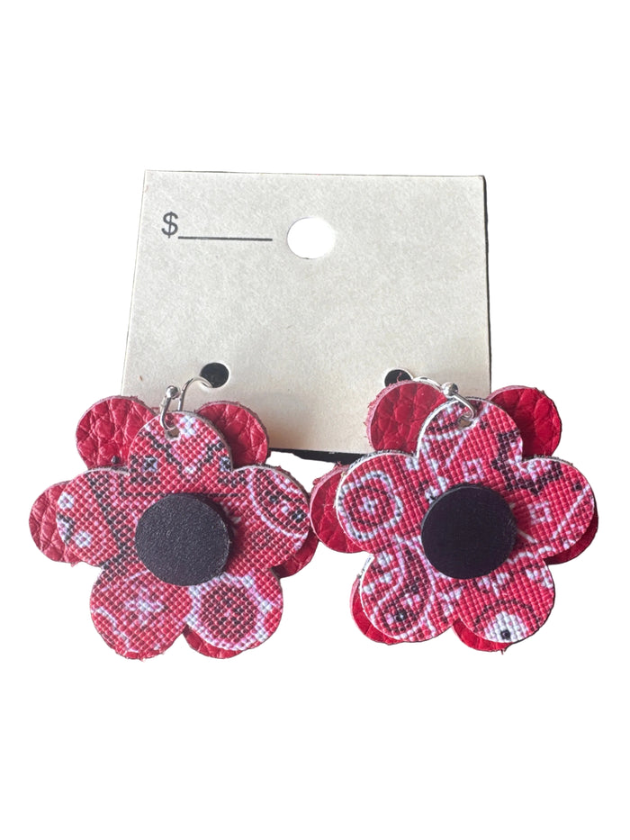 Red Bandanna Paisley Daisy Earrings