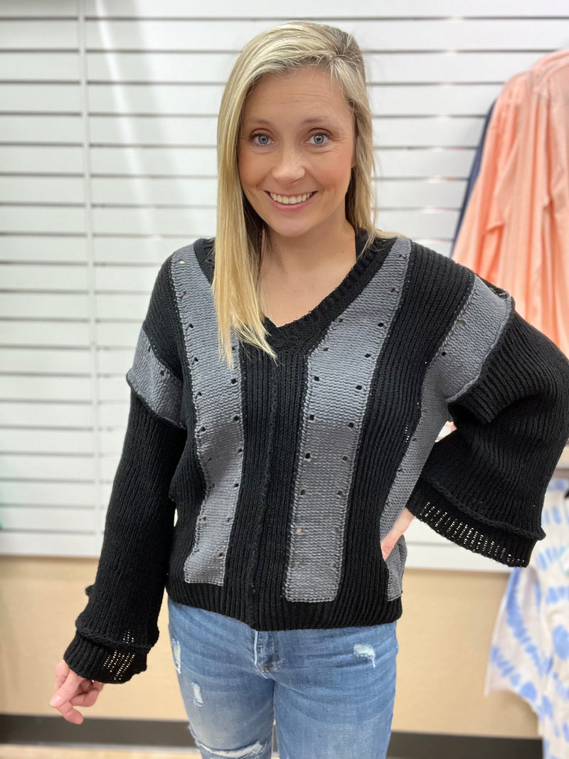 9254- Black/Charcoal Distressed Sweater