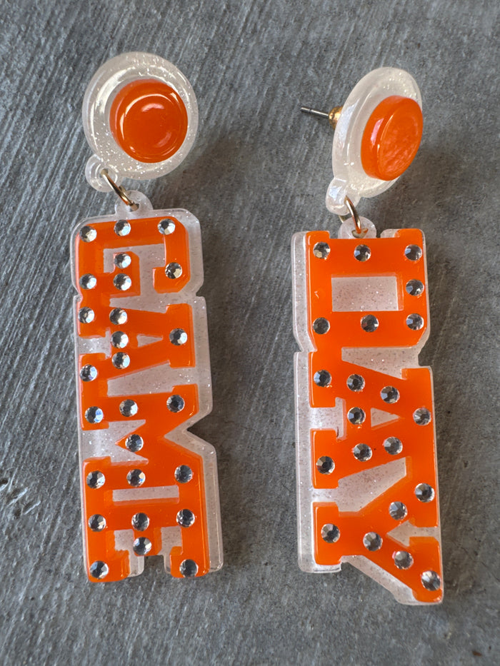 Game Day post Bling Orange Earrings