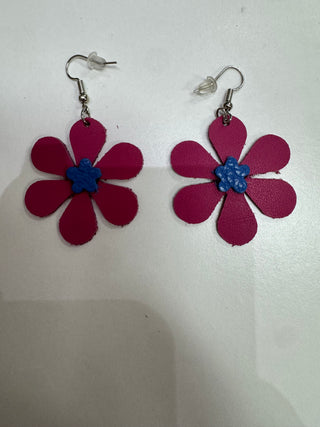 Pink, Blue Daisy Earrings