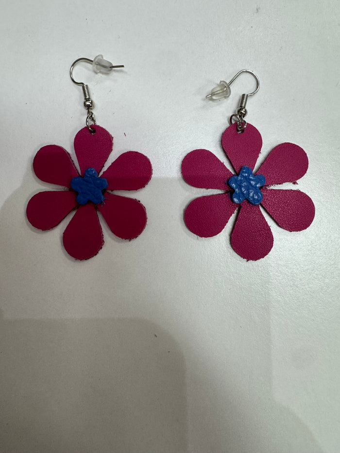 Pink, Blue Daisy Earrings
