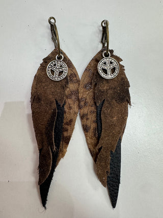 Leopard, Black, Brown Peace Sign Layered Earrings