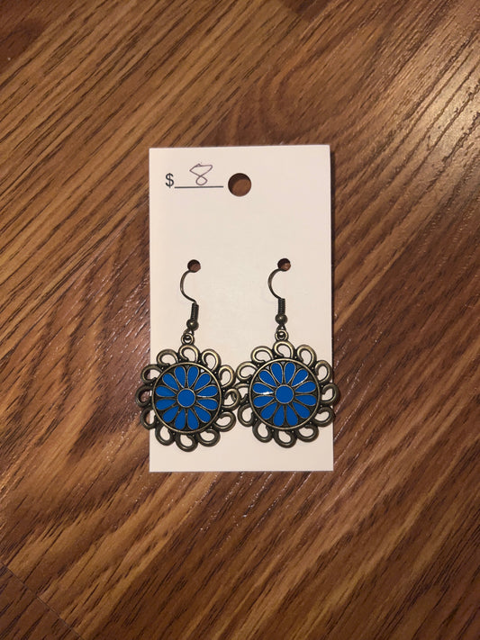 3213- Royal Turquoise Flower Earrings