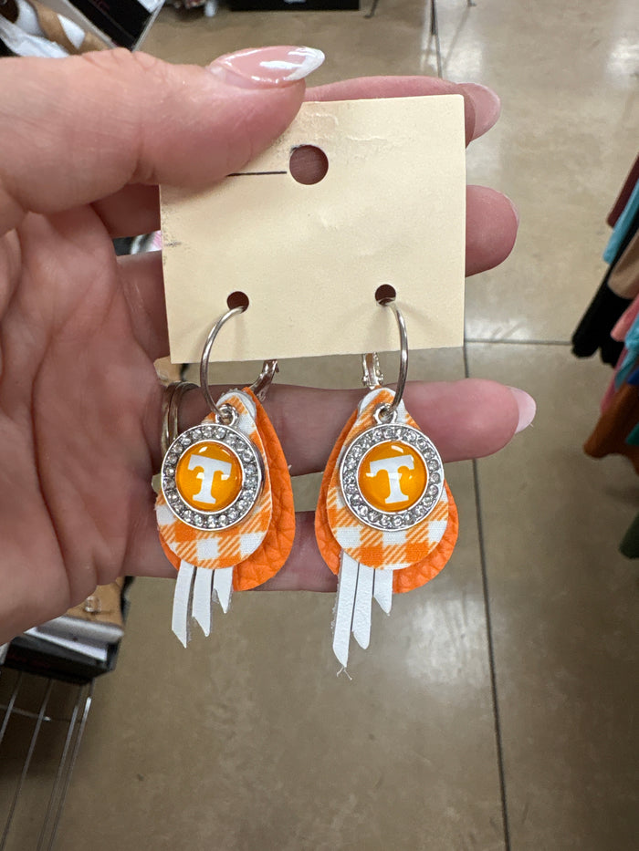 Small Orange & White Faux Leather Layer Earrings