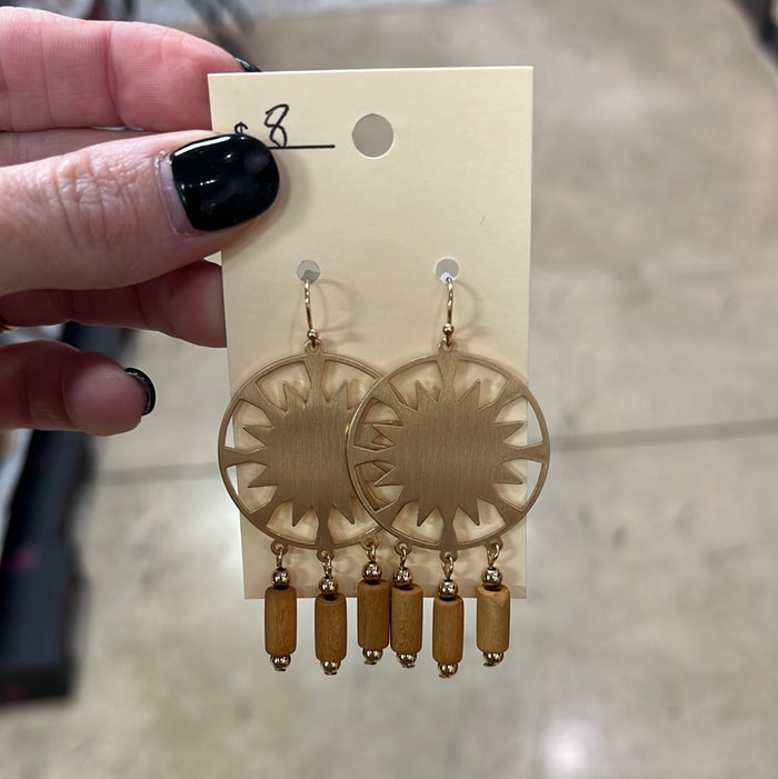 447- Gold Circle Earrings w/ Wood Detail