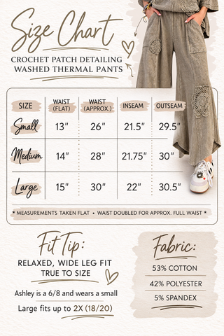 Faded Olive Crochet Patch Thermal Wide Leg Pants by Easel