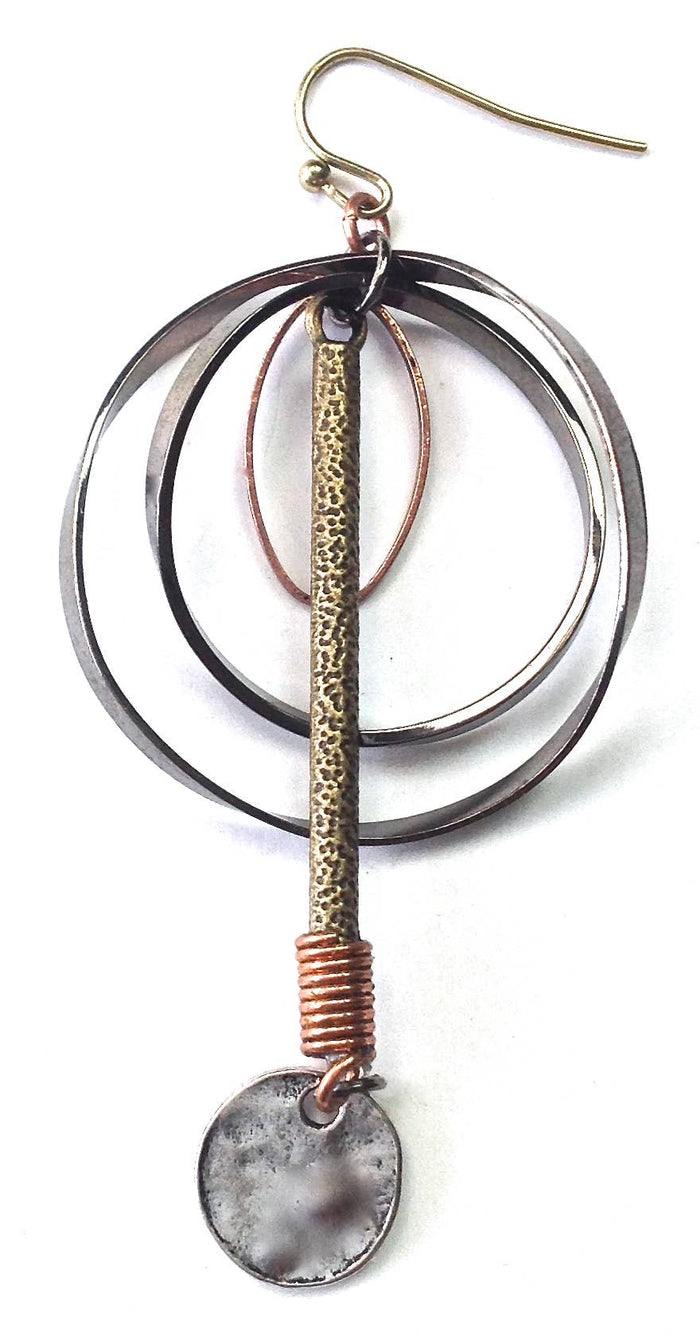 Stacked Rings and Bar with Disc Dangle Earrings