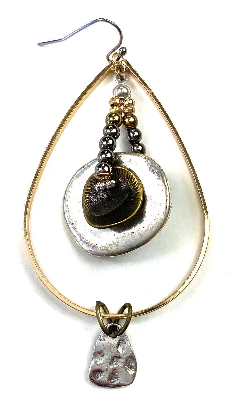 RM151 ER-Teardrop Hoop w/Beaded & Stacked