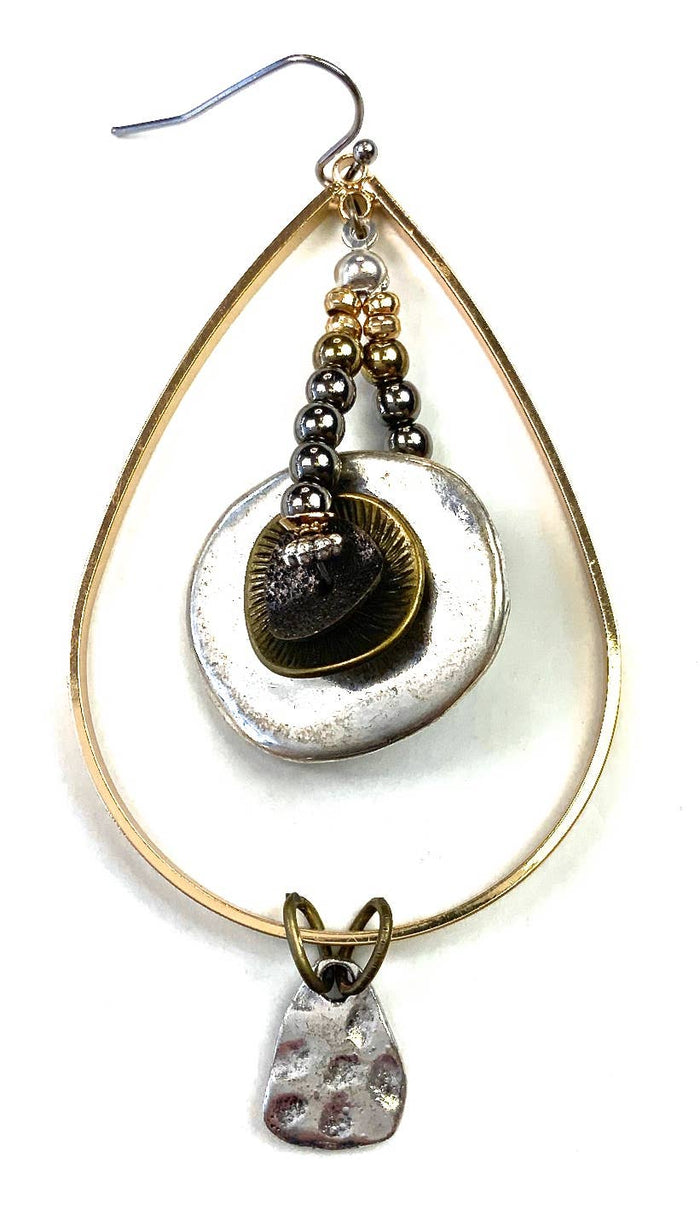 RM151 ER-Teardrop Hoop w/Beaded & Stacked