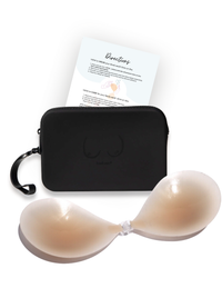D CUP X1 Adhesive Stick-on Bra + x1 Silicone Travel Case: Dark Nude / D / Light Tint