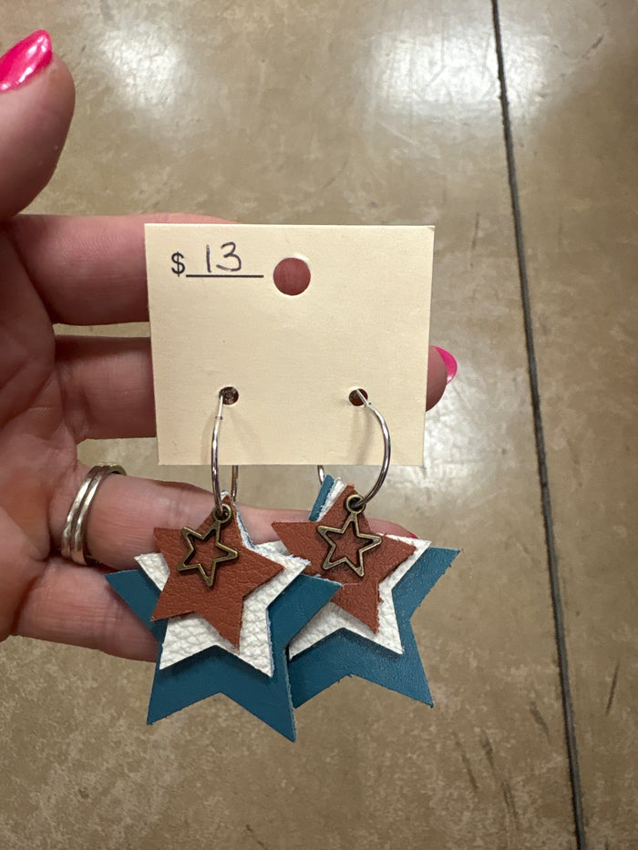 Brown, Taupe, and Teal Star Layer Earrings