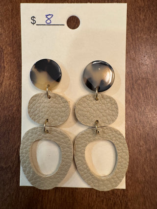 Beige, Black, and Brown Oval Earrings
