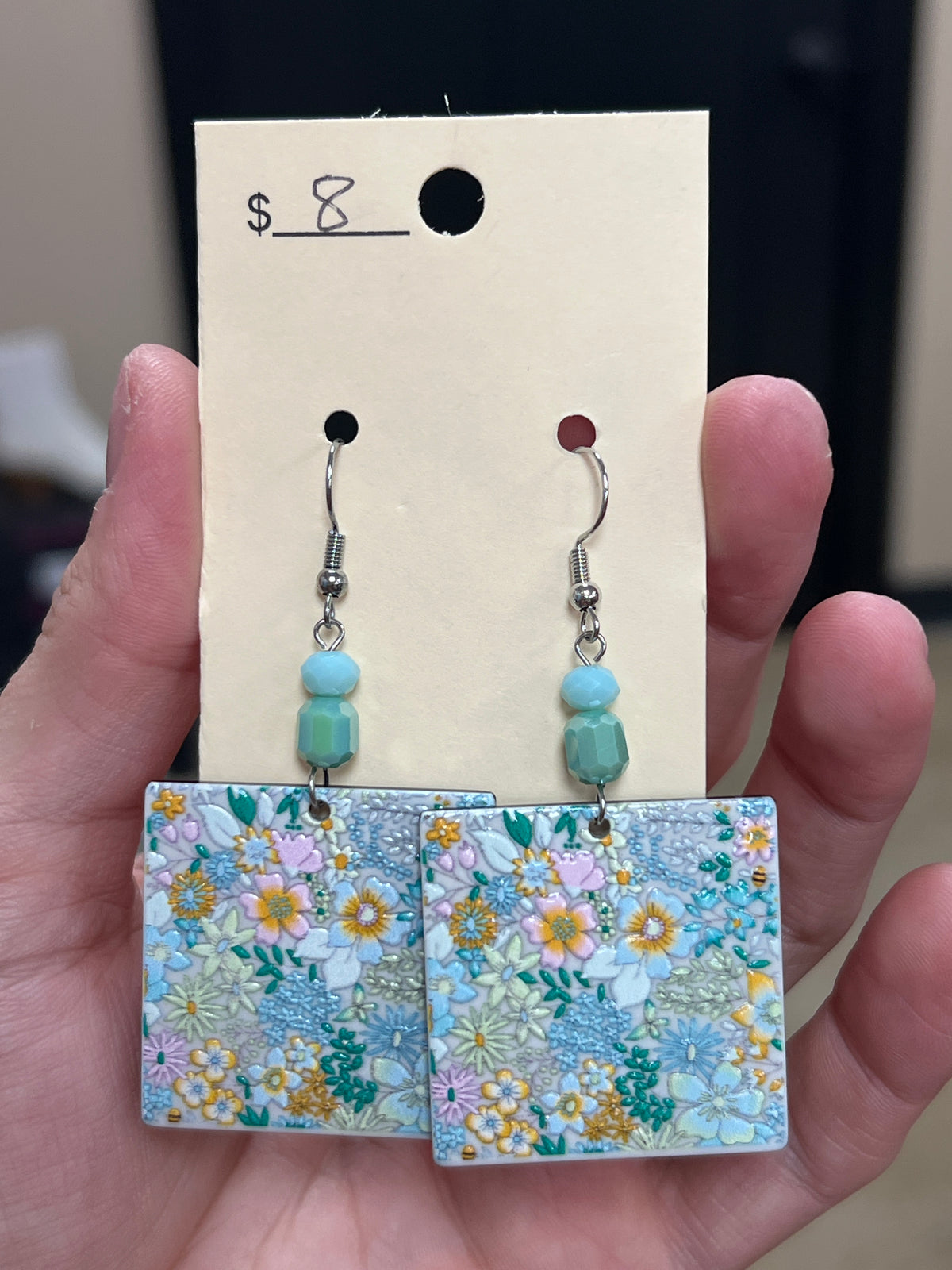 2840- Floral Print Square Earrings