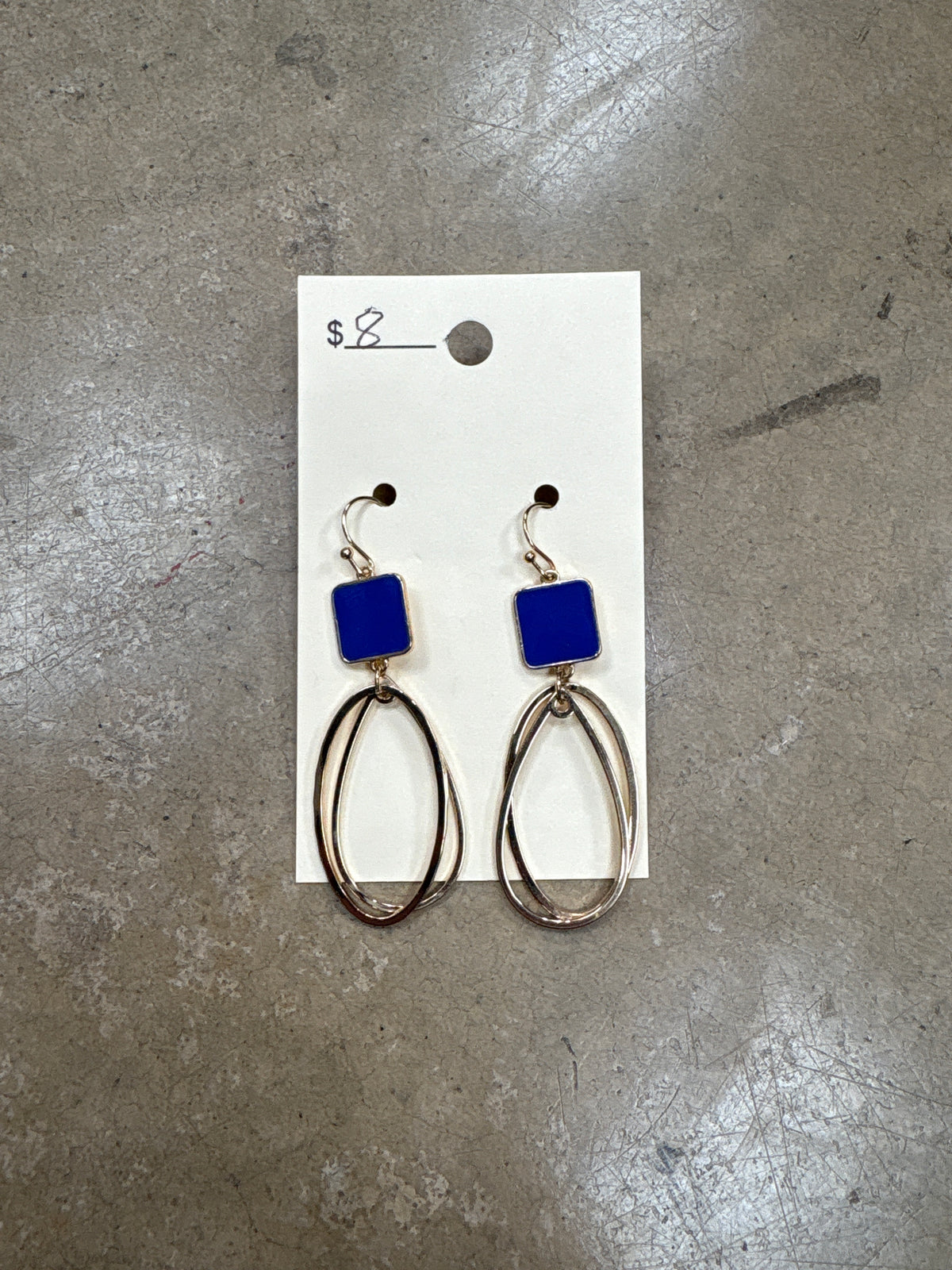 Blue Square w/ Gold Pendant Charm Earrings