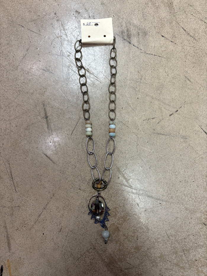 Precious Stone Link Necklace w/ Pendant