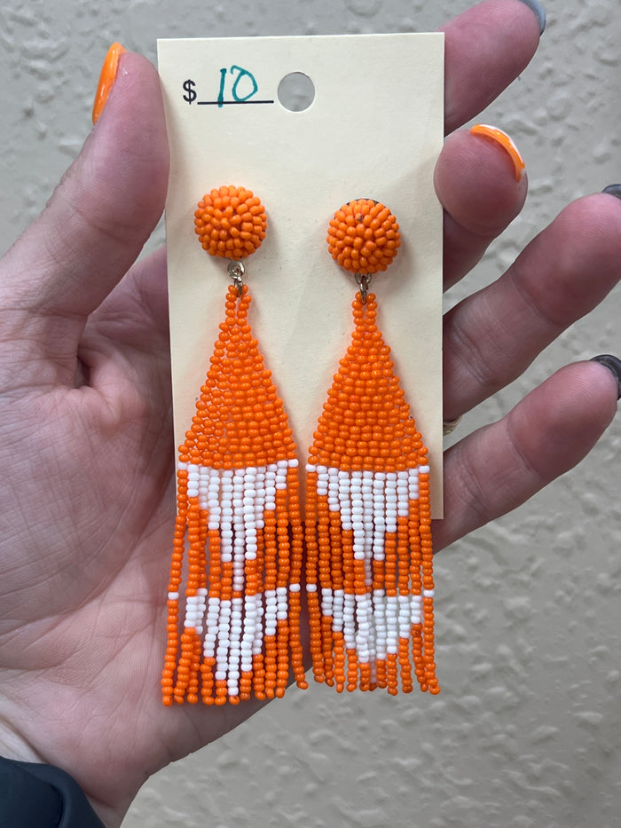 2932- Orange & White Beaded Fringe Earrings *TN COLLECTION*