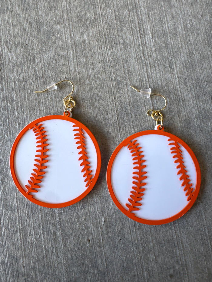 Orange White Baseball Earrings